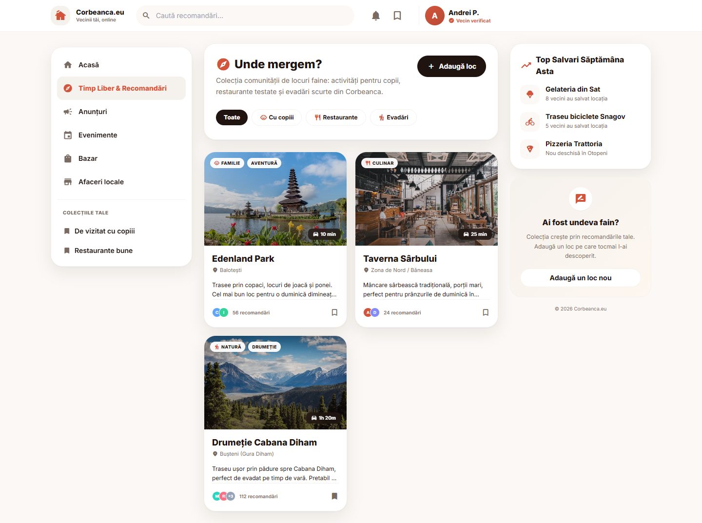Corbeanca.eu: leisure & recommendations (design mockup)