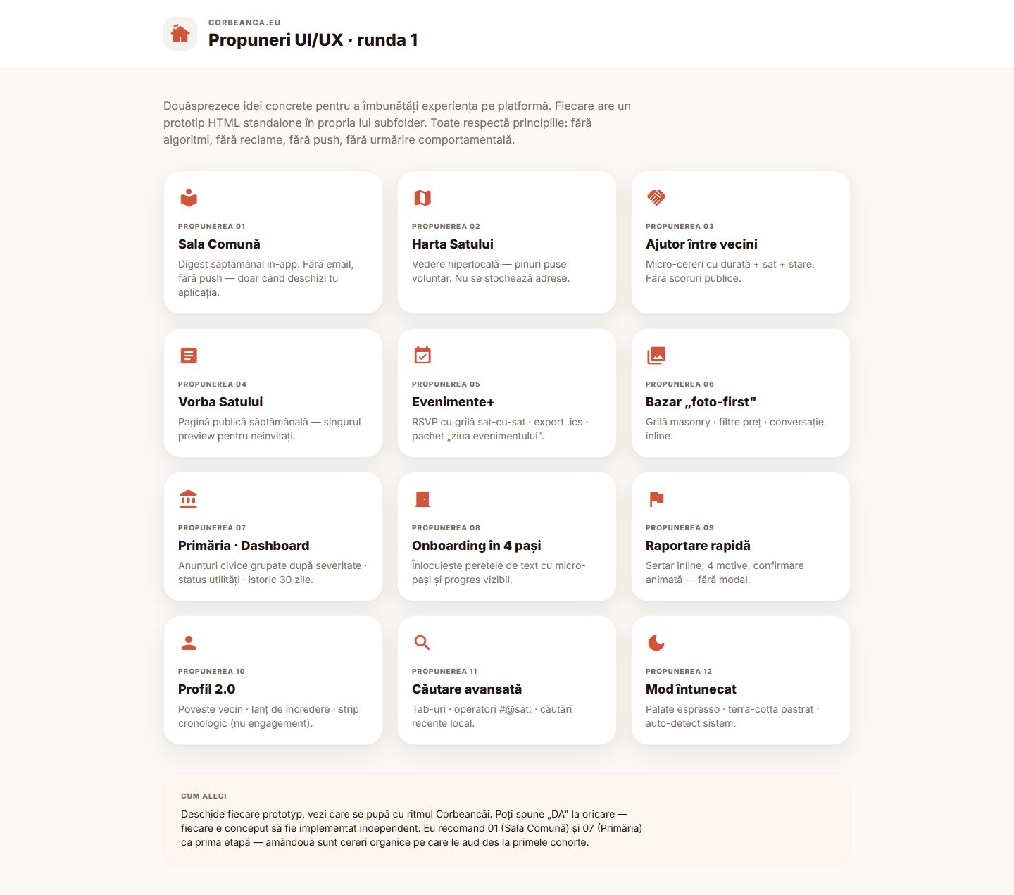 Corbeanca.eu: index of twelve UI/UX proposals