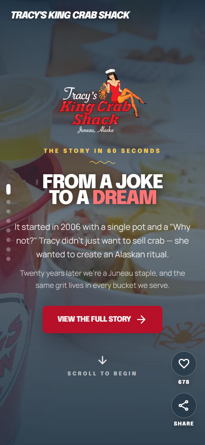 Tracy's King Crab Shack: QR story portal on a phone