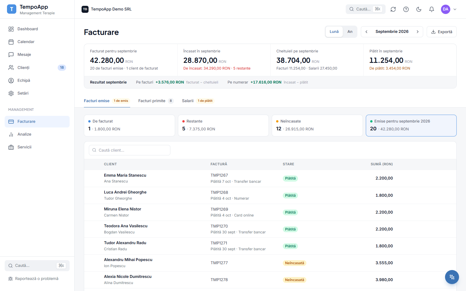 TempoApp: monthly billing