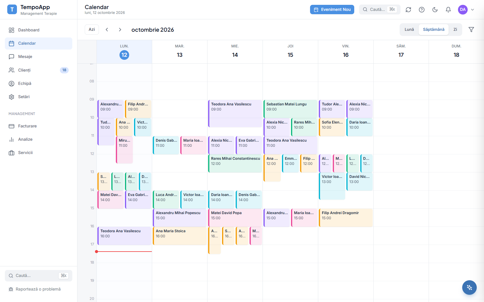 TempoApp: team calendar, week view