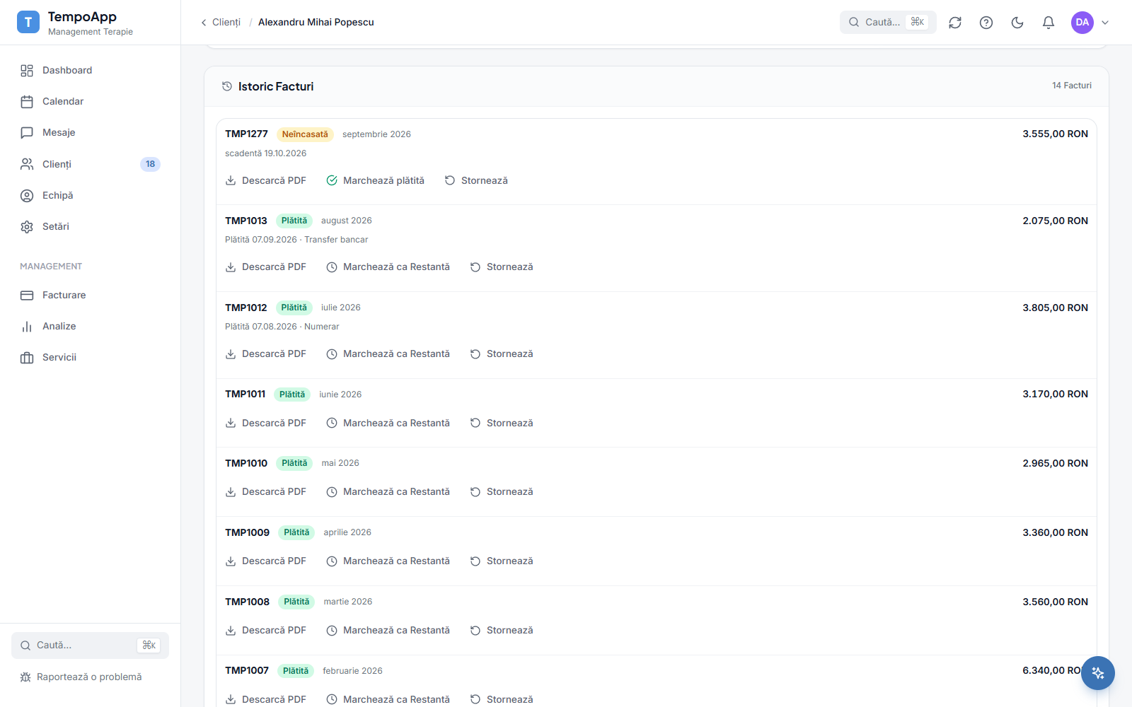 TempoApp: one child&rsquo;s invoices