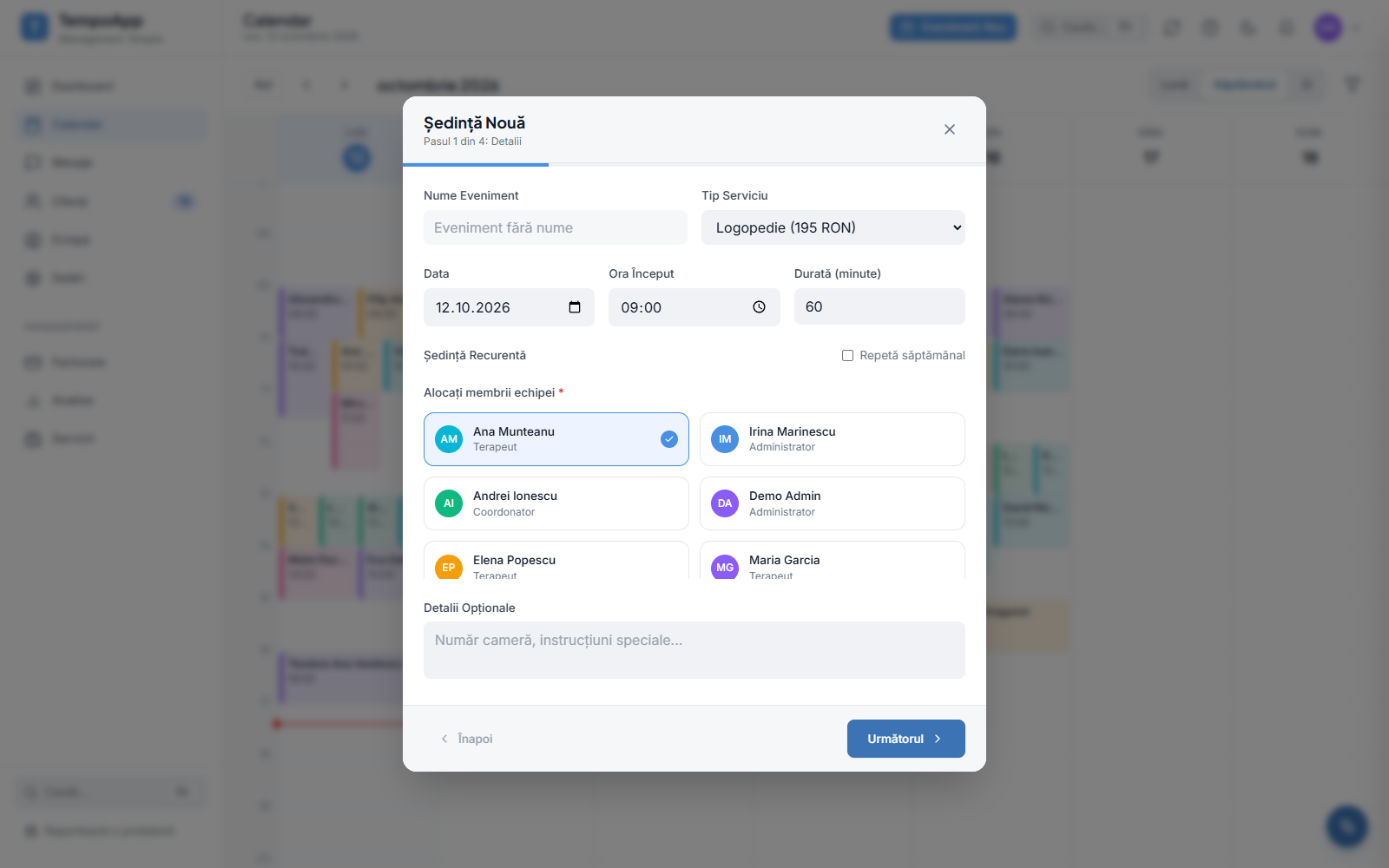 TempoApp: booking a new session
