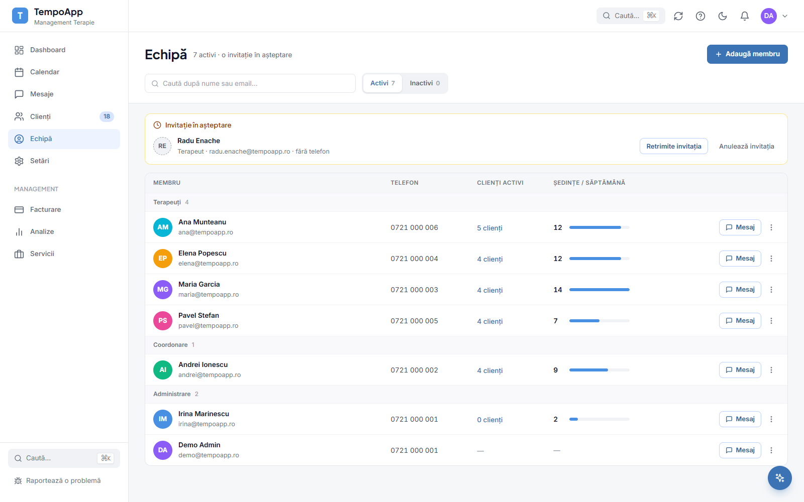 TempoApp: team management