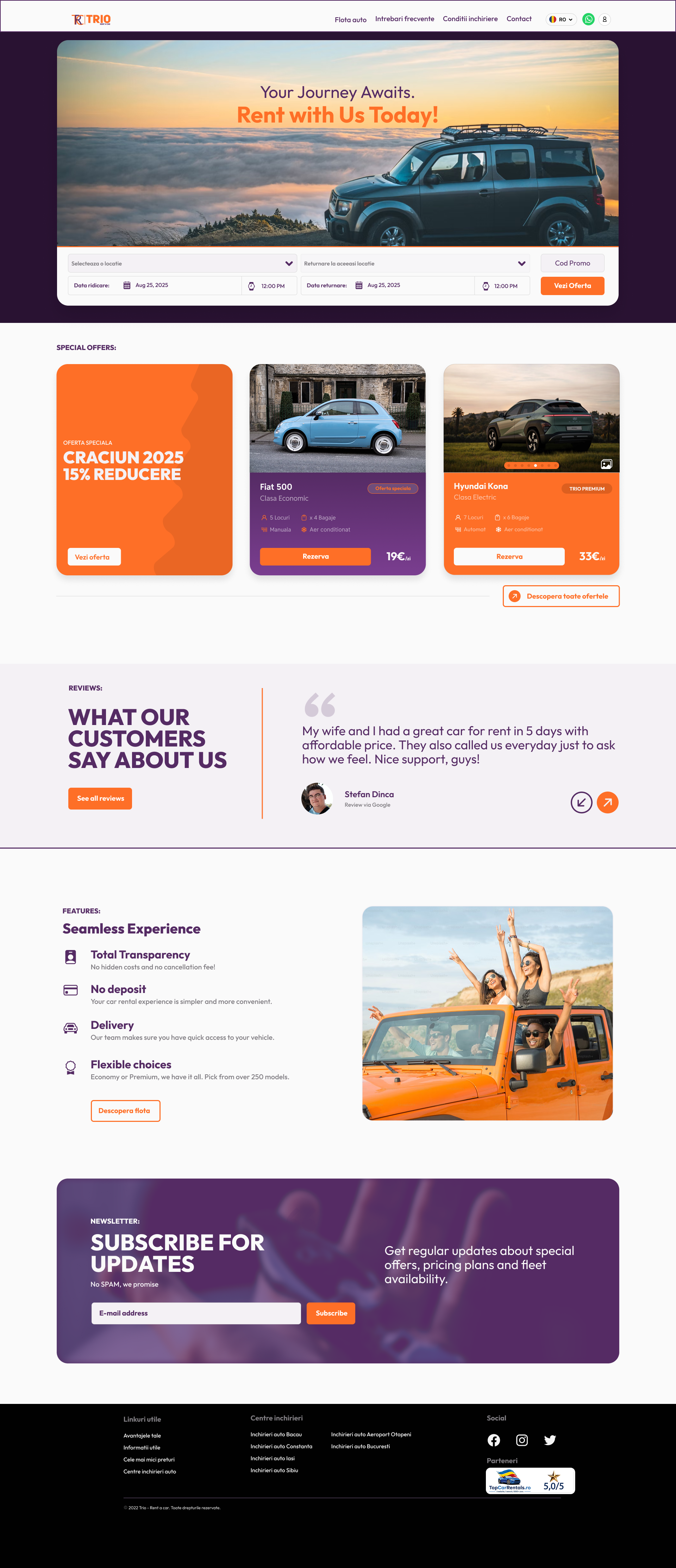 TRIO: Full homepage: offers, reviews, features, newsletter, footer