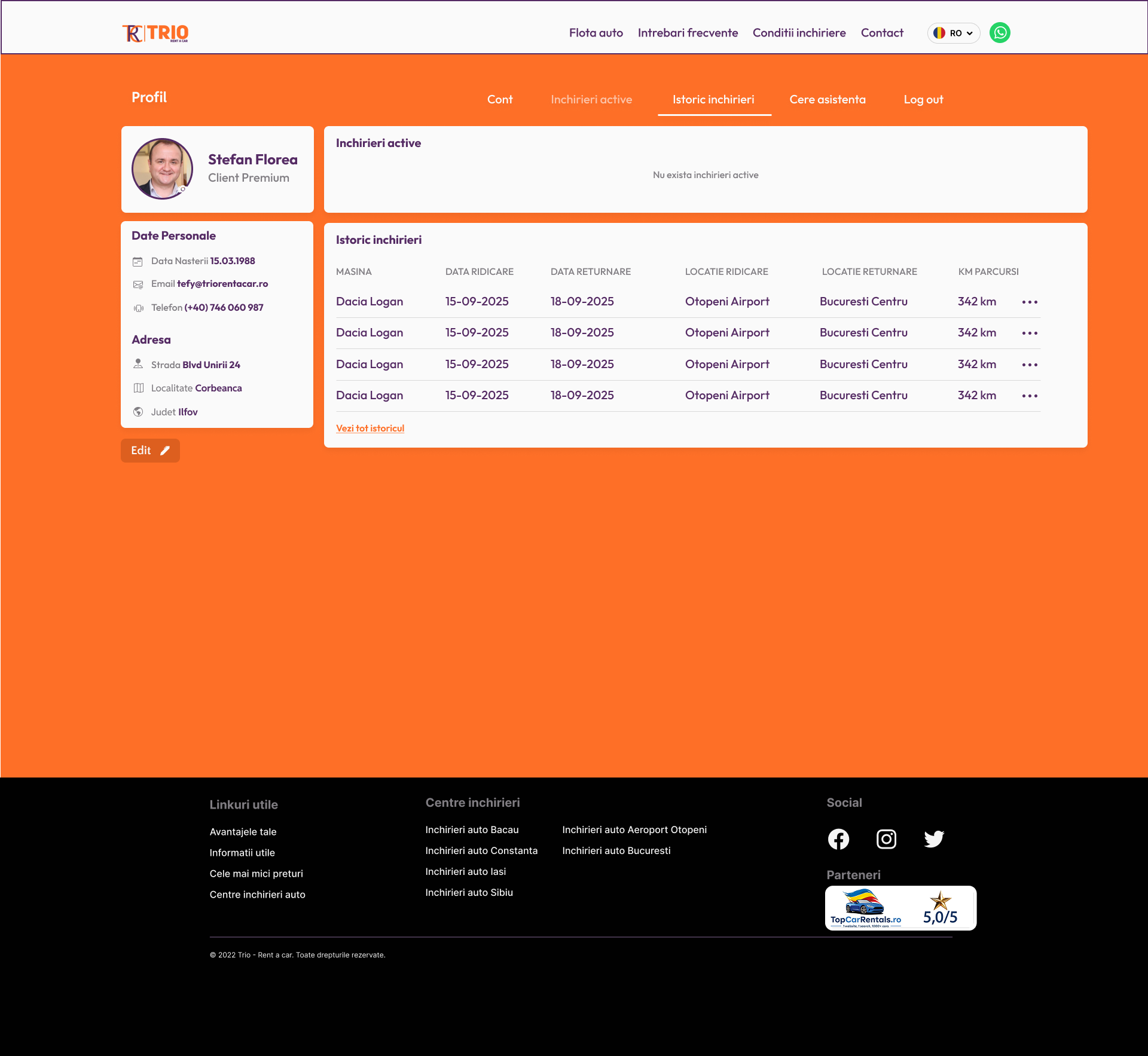 TRIO: User profile and rental history