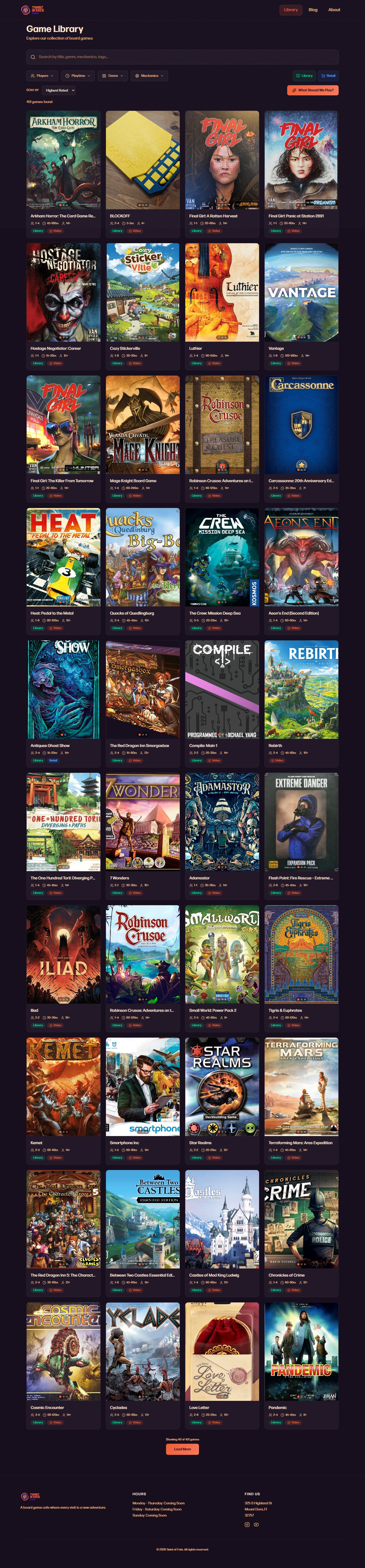 Twist of Fate Café: game library